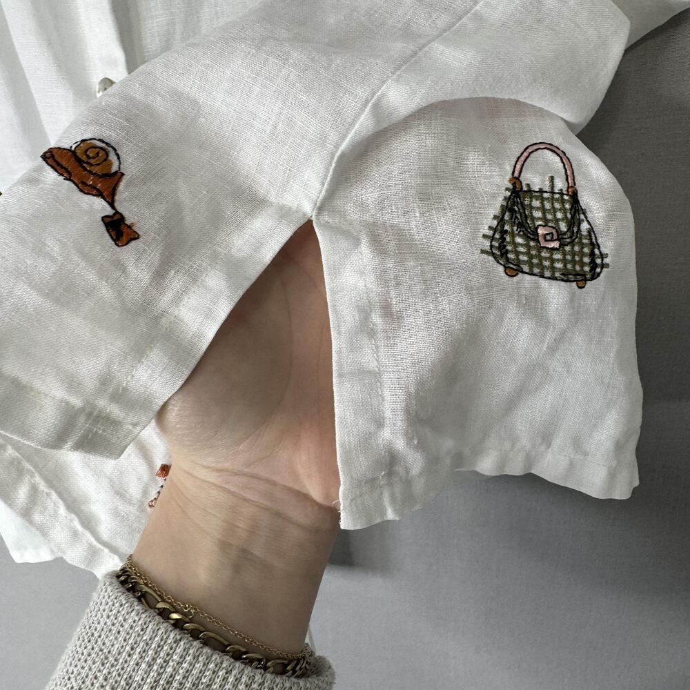 Vintage 2 Friends Shirt Womens 2X White Irish Linen Purse Shoe Heels Artsy Y2K - Picture 4 of 10